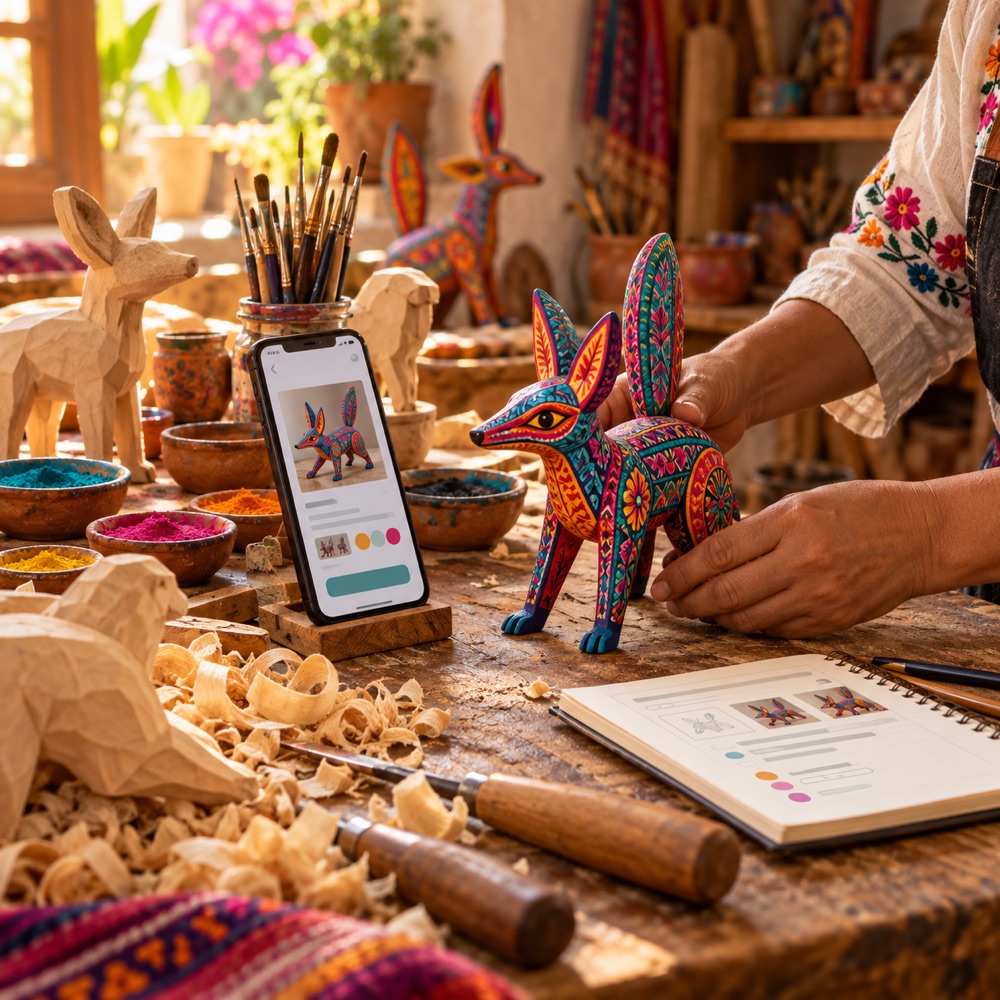 Taller preparando un alebrije para publicar.